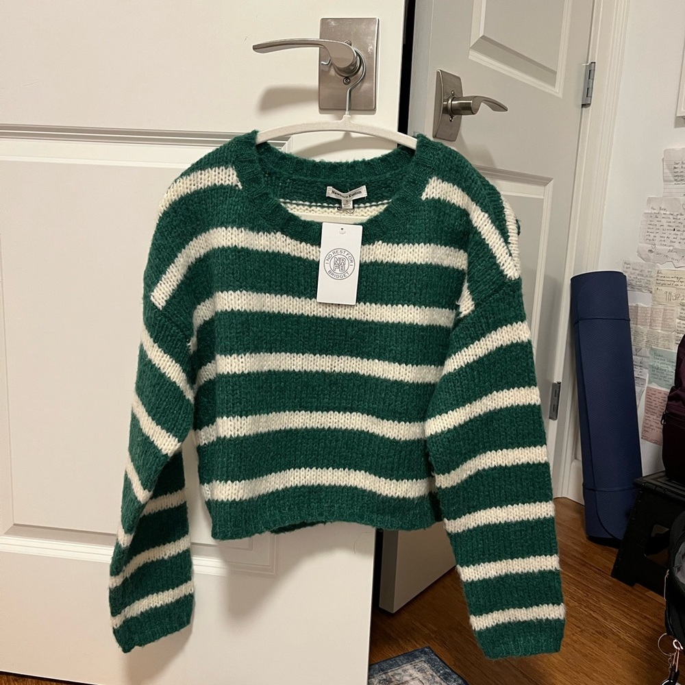Forest Green and White Striped Sweater